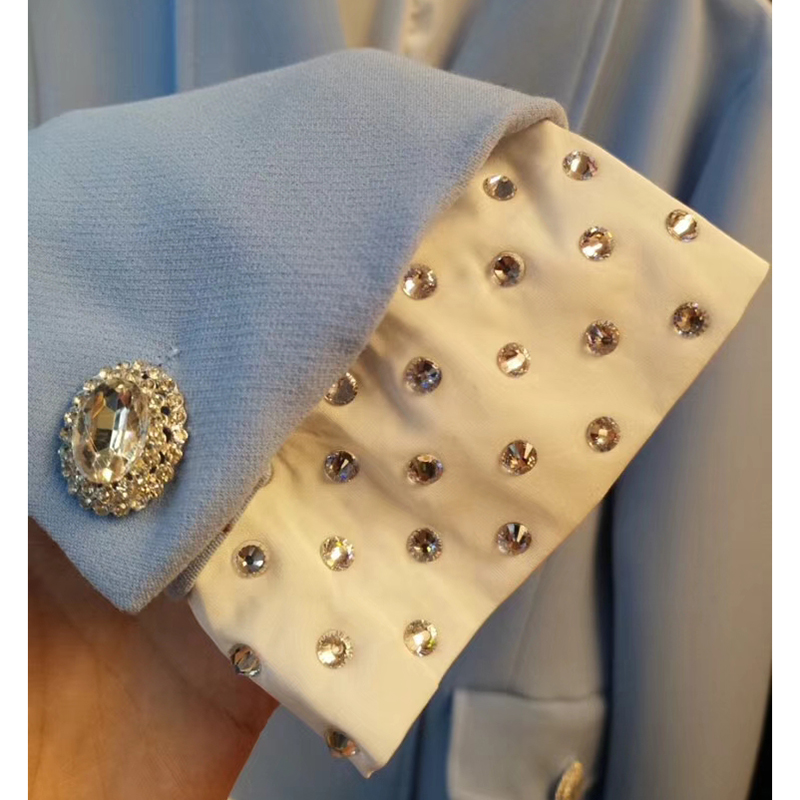 Blazer Desainer Bagus Terbaru Kualitas Tinggi Mantel Blazer Kancing Berlian Kristal Double Breasted Wanita