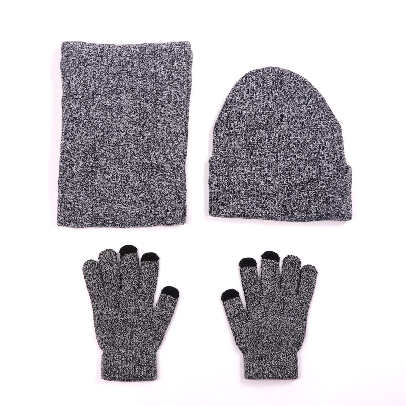 Fleece Gefüttert Warme Winter Gestrickte Männer Frauen Hut Handschuhe Set Ring Schal Grau Wein Rot