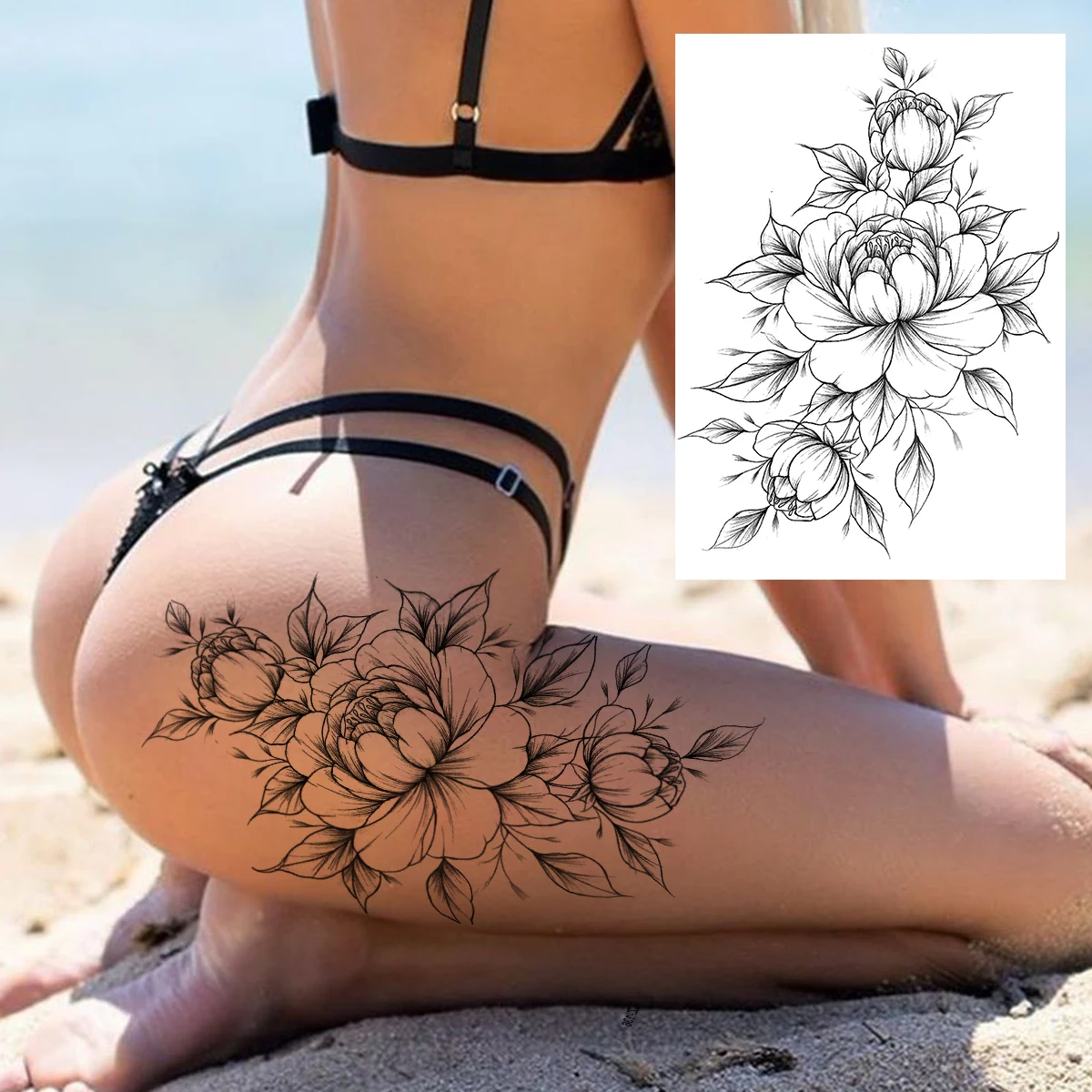 Gợi Cảm Hoa Hình Xăm Tạm Thời Cho Nữ Nghệ Thuật Thân Thể Tranh Cánh Tay Chân Hình Xăm Dán Thực Tế Giả Hoa Hồng Đen Chống Nước Hình Xăm