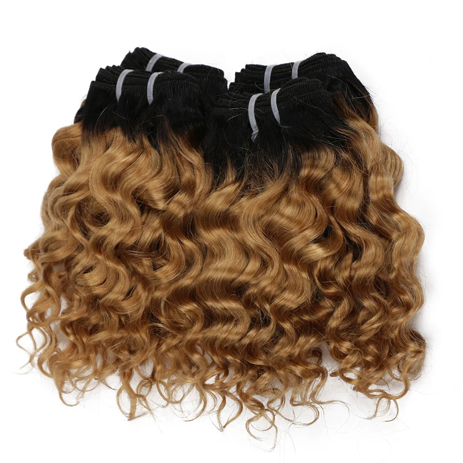 Thật Đẹp Sâu Sóng Ombre 1B/27 Remy Tóc Bó 50G Hai Tông Màu Mật Ong Tóc Vàng 8 ”ngắn Bob Phong Cách Brasil Tóc Dệt
