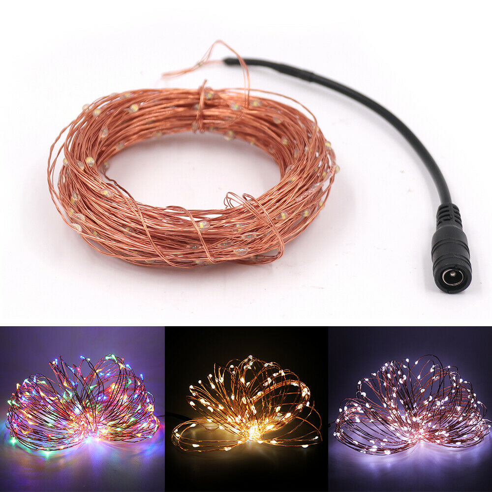 DC12V LED String Licht Fee Lichter 10m 20m 30m Kupfer Draht Girlande Led Weihnachten Licht Warm Weiß/weiß/RGB mit Power Adapter