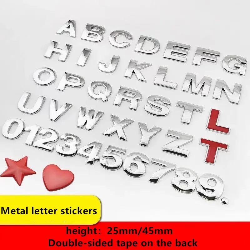 1 sztuk 3D Metal 45mm 25mm DIY litery alfabetu godło numery Chrome etykietowanie naklejki samochodowe cyfrowa plakietka akcesoria motocyklowe