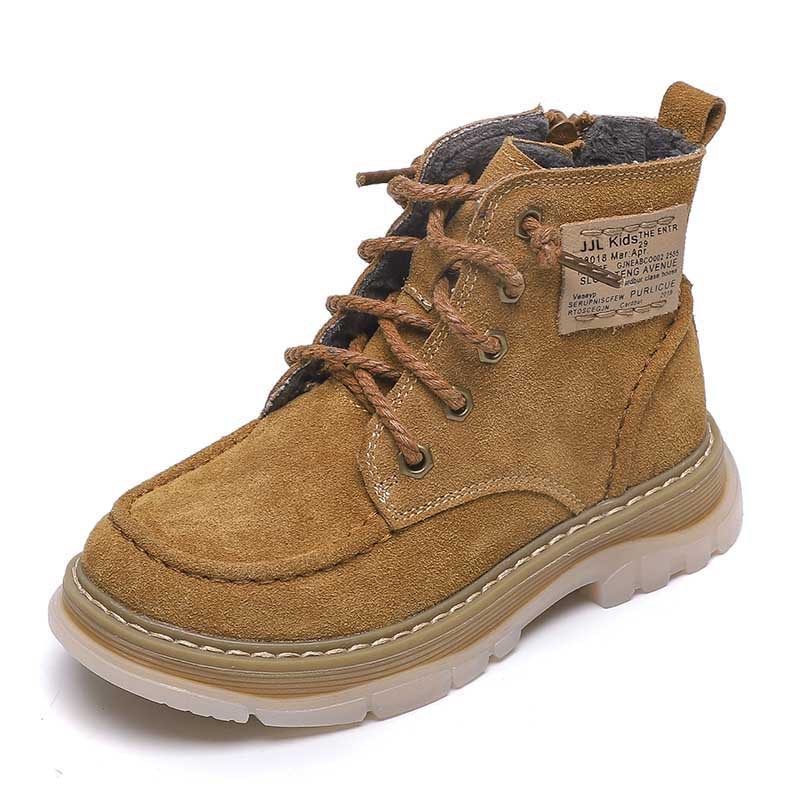 Botas altas de cuero genuino para niños y niñas, zapatos cálidos de algodón para la nieve, otoño e invierno, 2024