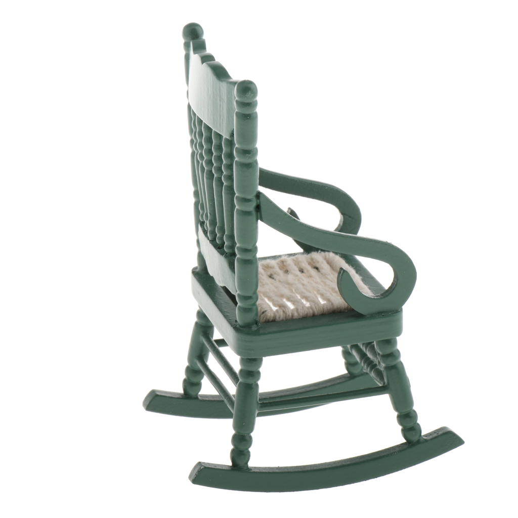 เก้าอี้โยกขนาดเล็ก1ชิ้นเฟอร์นิเจอร์1:12บ้านตุ๊กตาขนาดเล็กเก้าอี้ไม้ชุดโมเดลอุปกรณ์เสริมสำหรับบ้านตุ๊กตา (สีเขียว)