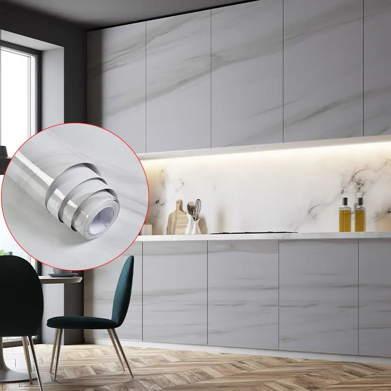 PVC Self Adhesive โมเดิร์นกันน้ำหินอ่อนวอลเปเปอร์ DIY กระดาษสติ๊กเกอร์ติดผนังห้องน้ำ Countertops ห้องครัวบ้าน Decors