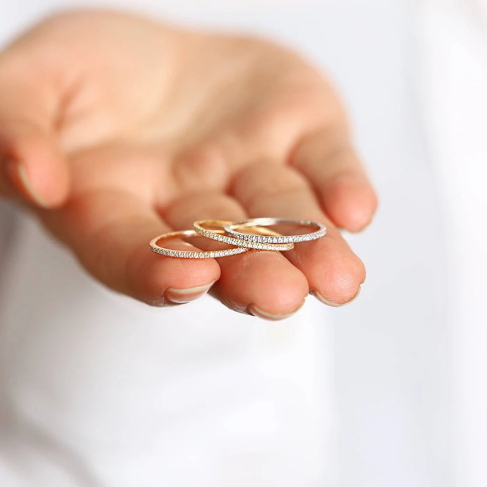Tiny อ่อน Micro Pave Zircon แหวนอินเทรนด์ Chic คริสตัลเดททุกวันผู้หญิงแหวนแฟชั่นเครื่องประดับของขวัญ r133