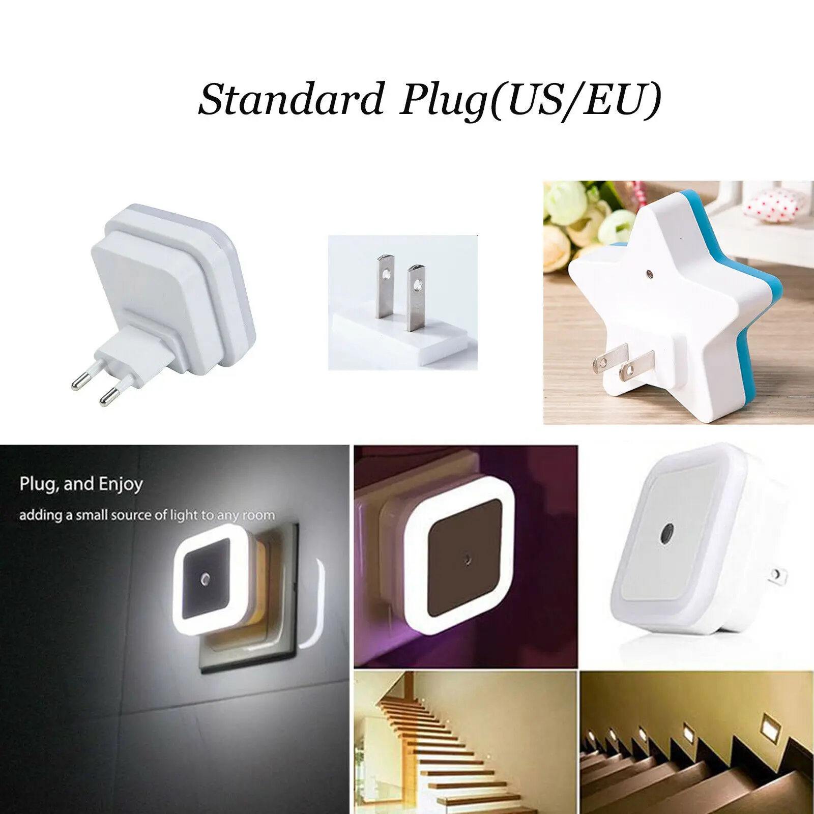 Luz LED nocturna Mini lámpara de noche con Sensor automático enchufable de pared para dormitorio habitación de niños pasillo escaleras UE/EE. UU. 110V 220V