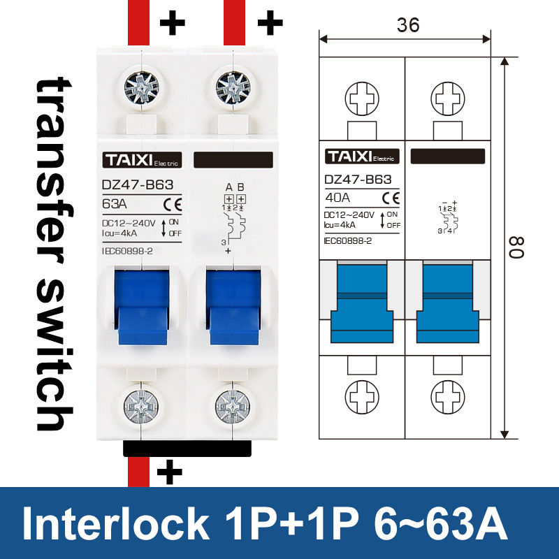 DC 12V 24V 48V 36V 72V MCB batería Protector de coche Mini disyuntor DZ47 aislador de interruptor de protección de poste positivo y negativo