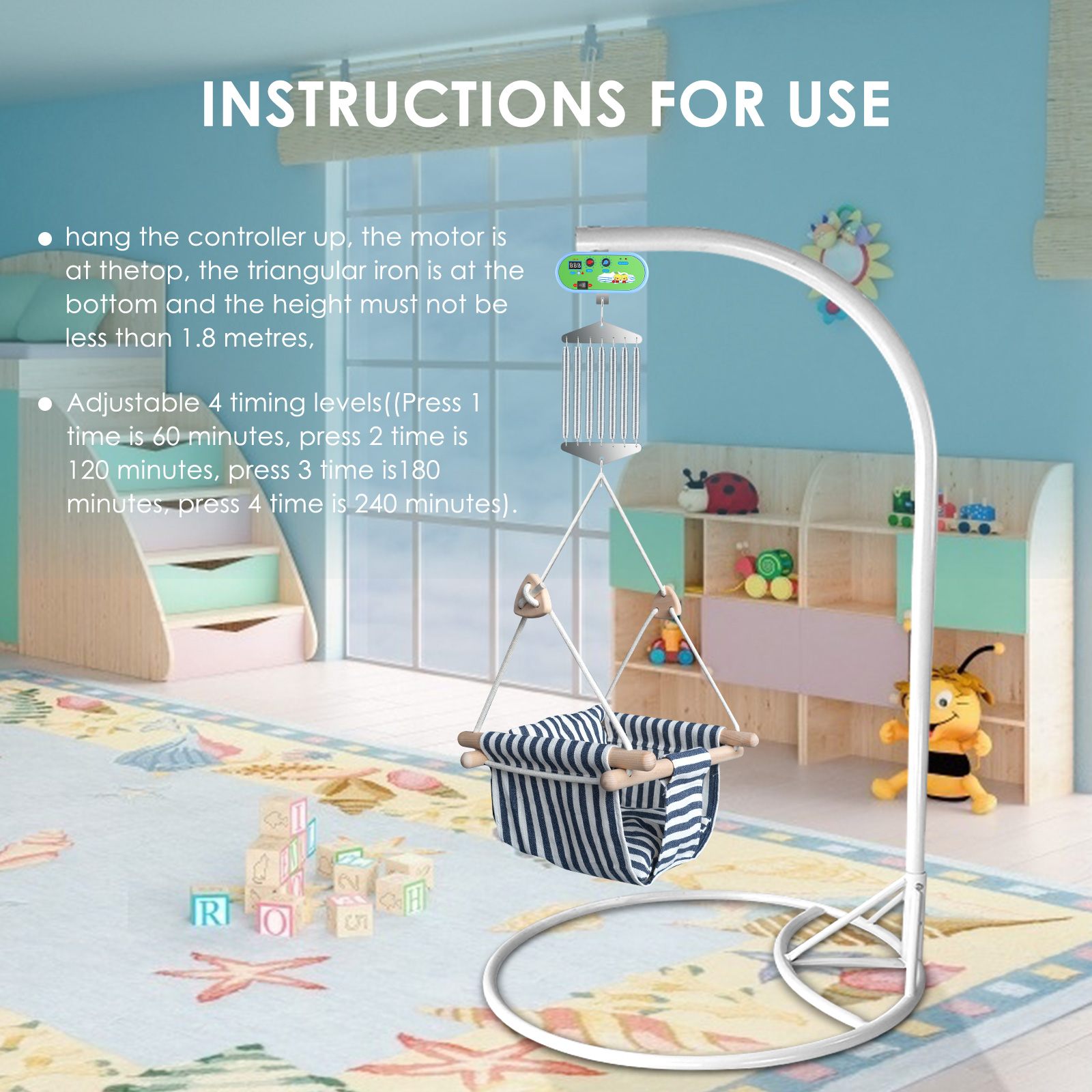 Elektrische Babys chaukel steuerung Babyschaukel-Steuerung, 2 Federn, Fernbedienung, Motor feder halterung, einstellbarer Timer, keine Geräusche