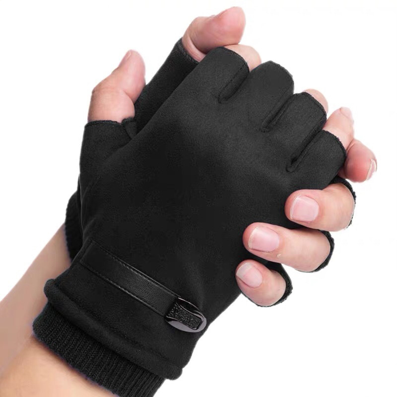 Hombre mujer invierno mantener caliente más terciopelo grueso fino deportes al aire libre escalada ciclismo conducir Fitness medio dedo guantes tácticos gamuza