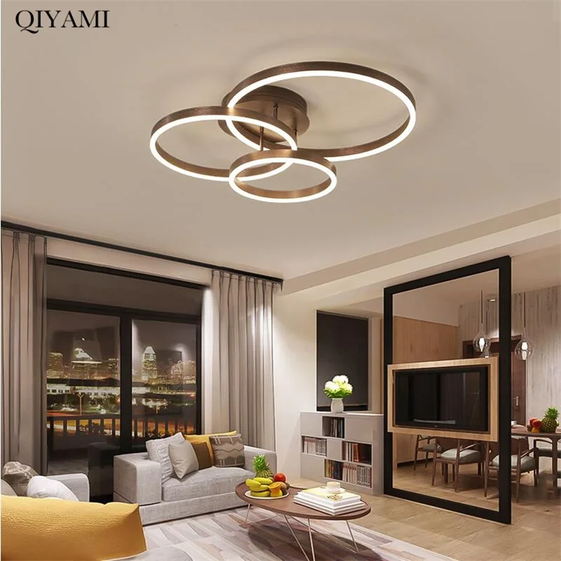 Bắc Âu Sáng Tạo Vòng Vòng Tròn Đèn Chùm Đèn Hắt Cho Phòng Ngủ Phòng Khách Nhà Hàng Chiếu Sáng Vàng Cà Phê Lustre Vòng Đèn LED Âm Trần