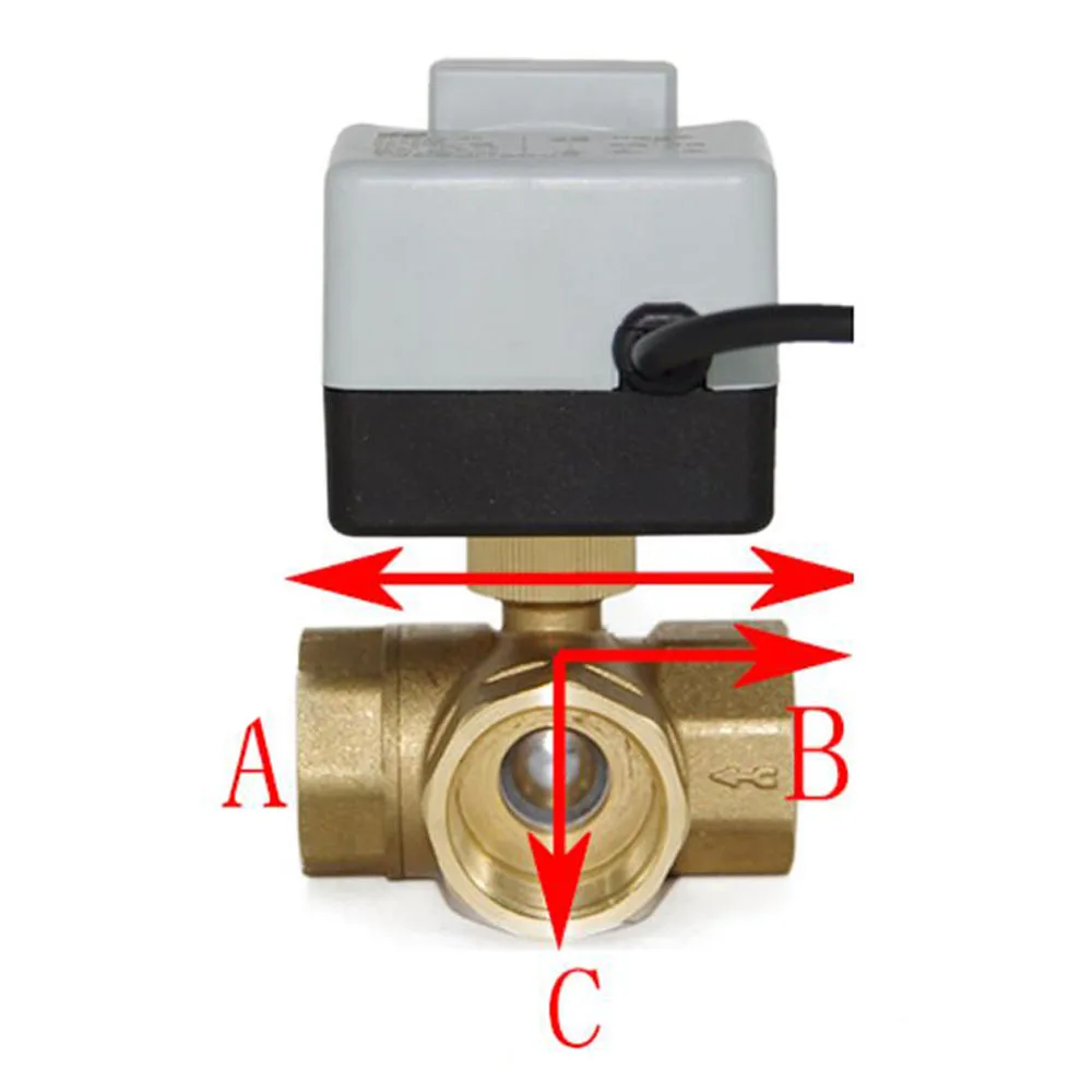 Válvula de bola motorizada de latón, actuador eléctrico de dos controles de 3 cables AC220V, 3 vías/2 vías DN15 DN20 DN25 DN32 DN40 con interruptor Manual