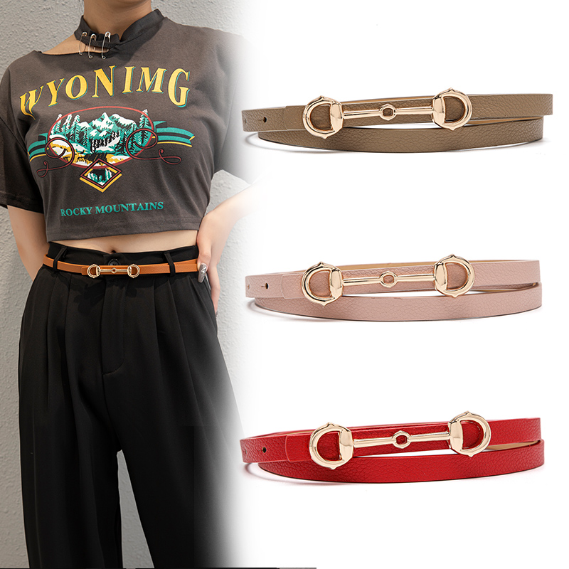 ZLY-Cinturón de moda para mujer, Material de cuero PU, hebilla redonda circular de aleación, cinturón fino informal Formal versátil para traje vaquero, novedad de 2021