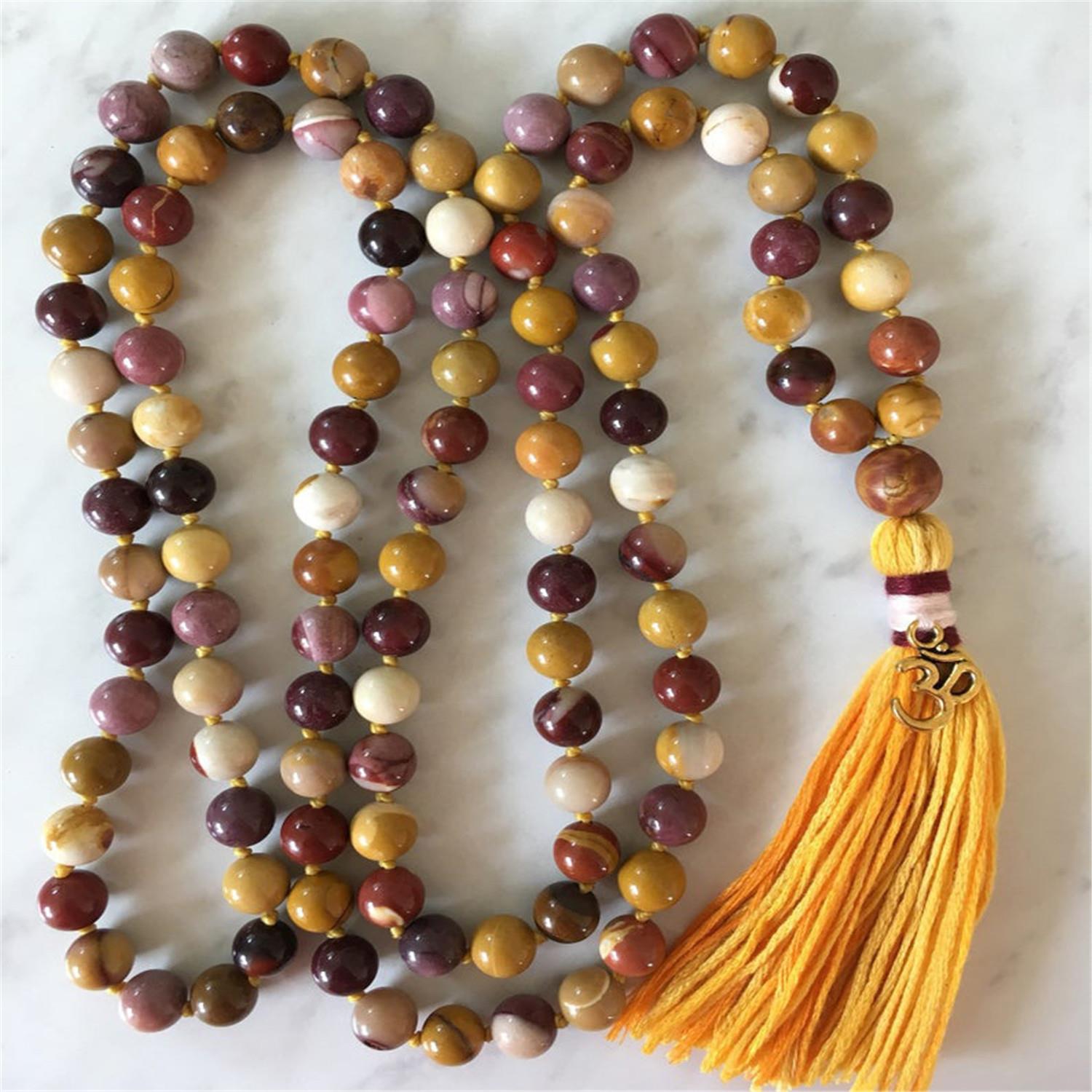 8mm batu permata bunga 108 manik-manik Mala kalung rumbai meditasi Japa Buddha Buddha Yoga Tibet Mala pria