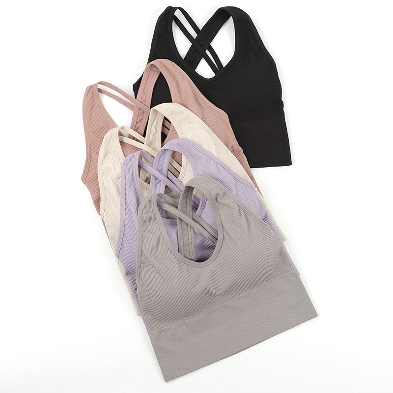 Tank Top Bra Olahraga Crop Top Yoga Wanita Pakaian Dalam Berkumpul Silang Lari Rompi Anti-keringat Kamisol Empuk Dapat Dilepas Perempuan