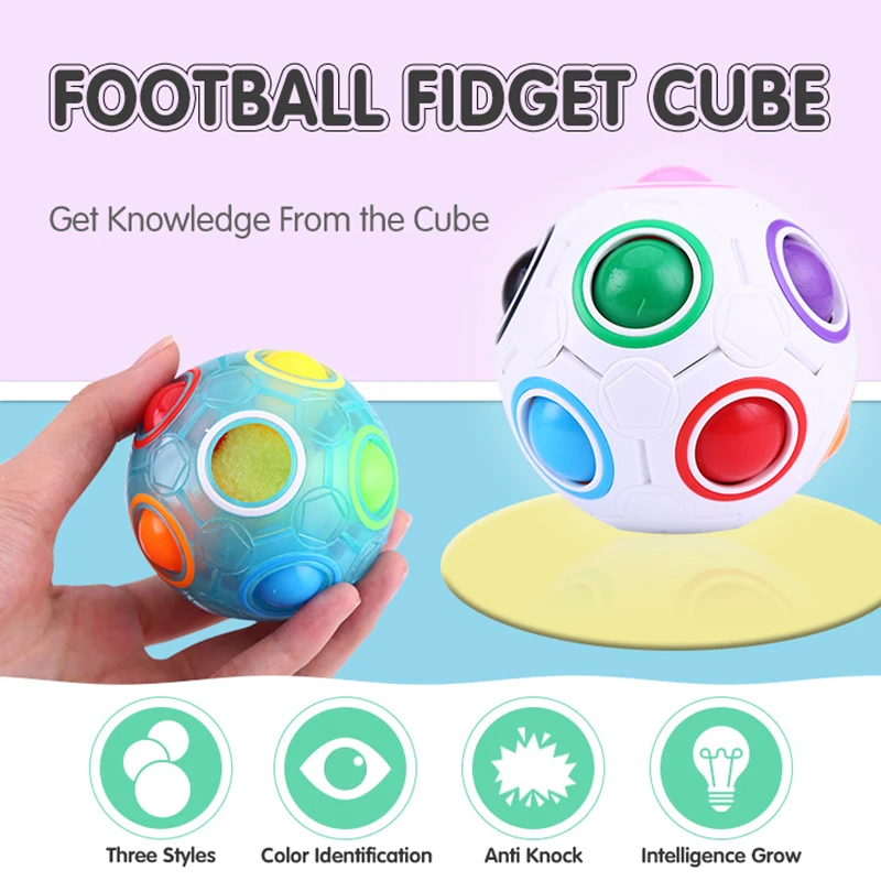 Regenbogen Ball Puzzle Zauberwürfel Fußball Zappelspielzeug Leuchtende 3D-Gehirnportaufgaben Anti Stress Relief Lernspiel für Kinder Erwachsene