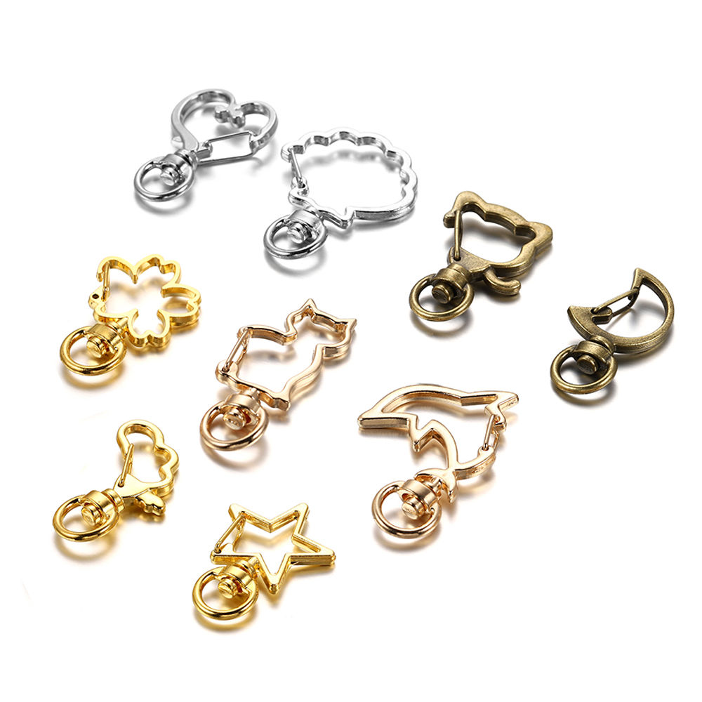 10 ชิ้น/ล็อต Star Moon Heart Cat สุนัขปลาโลมาดอกไม้ Charms Lobster Clasps Hook สําหรับ DIY Key Chain เครื่องประดับทําอุปกรณ์
