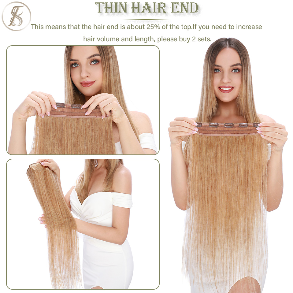 TESS คลิปต่อผมมนุษย์ 100% Natural Extension ผมคลิป 3/4 Full Head Hairpiece 40-60g 10 "-24" คลิปธรรมชาติผม