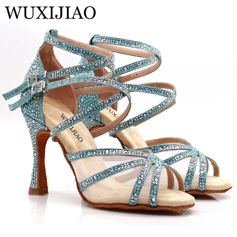 WUXIJIAO Giày Khiêu Vũ Latin Người Phụ Nữ Salsa Lụa Satin Nhảy Múa Giày Lấp Lánh Kim Cương Giả Chuyên Nghiệp Giày Khiêu Vũ Phòng Khiêu Vũ Đế Mềm