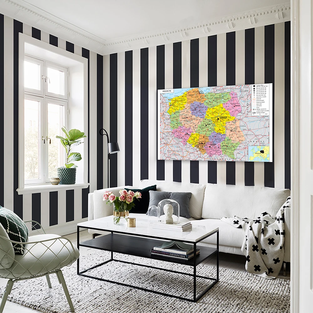225*150Cm Trong Ba Lan Bản Đồ Chính Trị (Trong Tiếng Pháp) poster Lớn Không Dệt Vải Tranh Phòng Khách Nhà Trang Trí Đồ Dùng Học Tập
