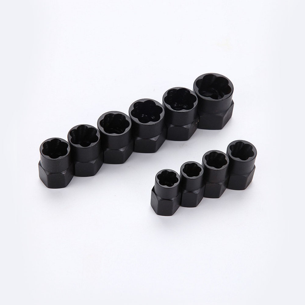 10 Buah 9-19Mm Mur dan Baut Ekstraktor Mur Rusak dan Alat Pelepas Sekrup Mur Hitam Kit Alat Ulir dengan 2 Gaya Drop Ship