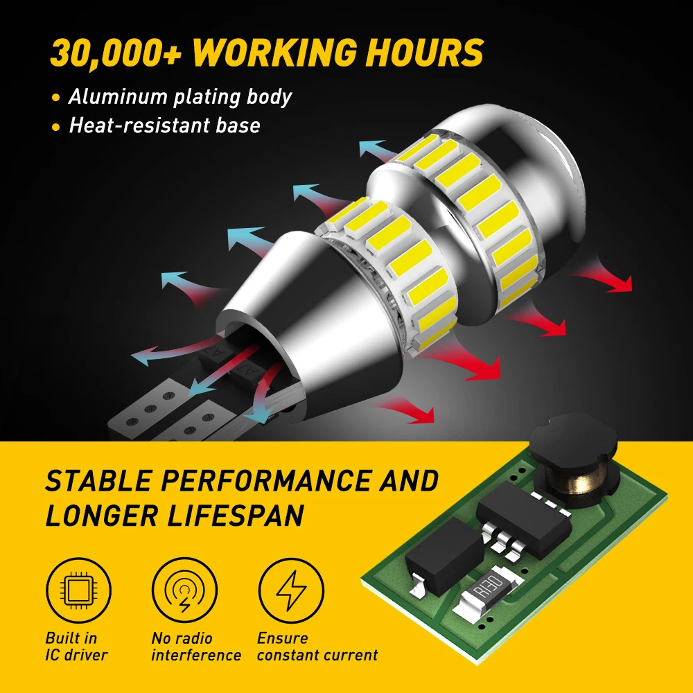 AUXITO 2 uds 2000LM T15 lámpara de luz LED W16W LED Canbus sin Error 4014 42-SMD 912 921 bombilla luz de marcha atrás de respaldo de coche lámpara automática 6000K