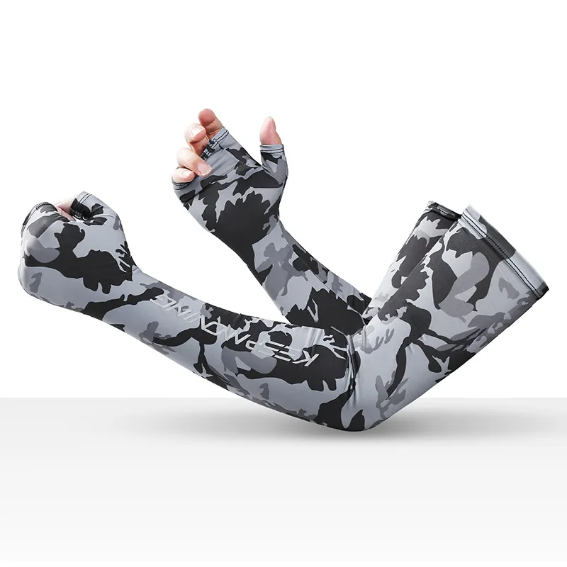 Mangas de ciclismo deportivas para hombre y mujer, manoplas de camuflaje para fitness al aire libre, mangas de brazo, protección solar, seda helada, verano