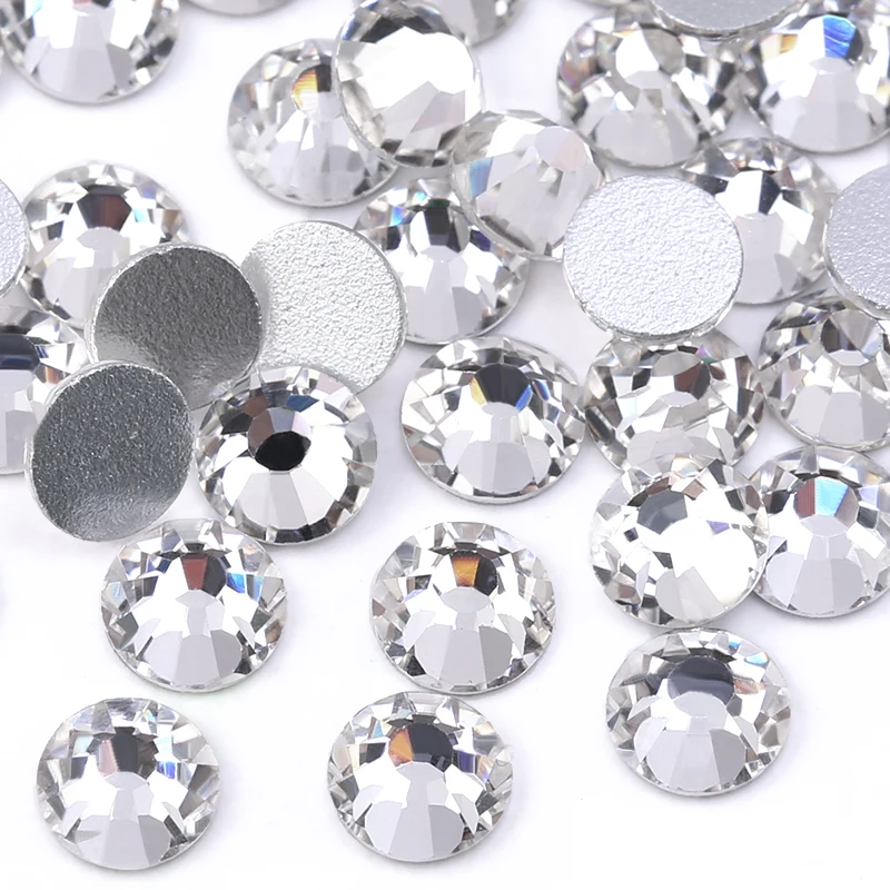 Chất Lượng Hàng Đầu SS3-SS40 Trong Suốt Pha Lê Trắng 3D Móng Tay Nghệ Thuật Trang Trí Ren Bạc Flatback Ren Lấp Lánh Đá Quý
