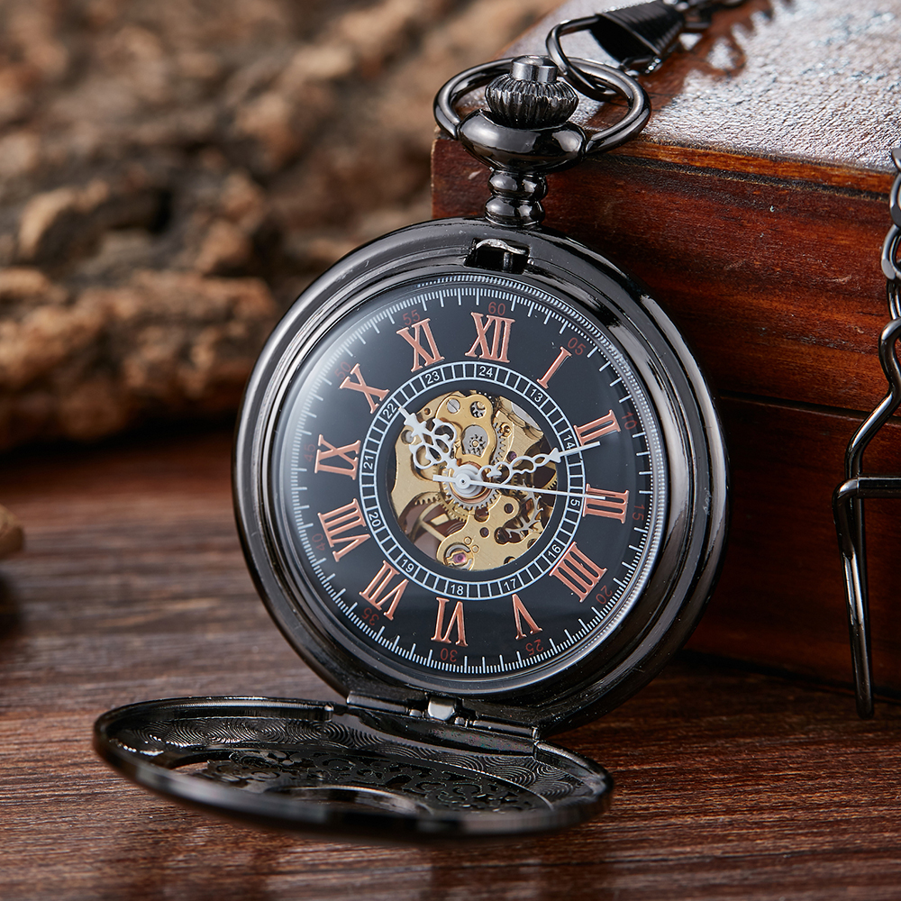 Reloj de bolsillo mecánico luminoso con bobinado manual para hombre, colgante de bronce, clásico, Vintage, cubierta hueca, analógico, regalo de reloj