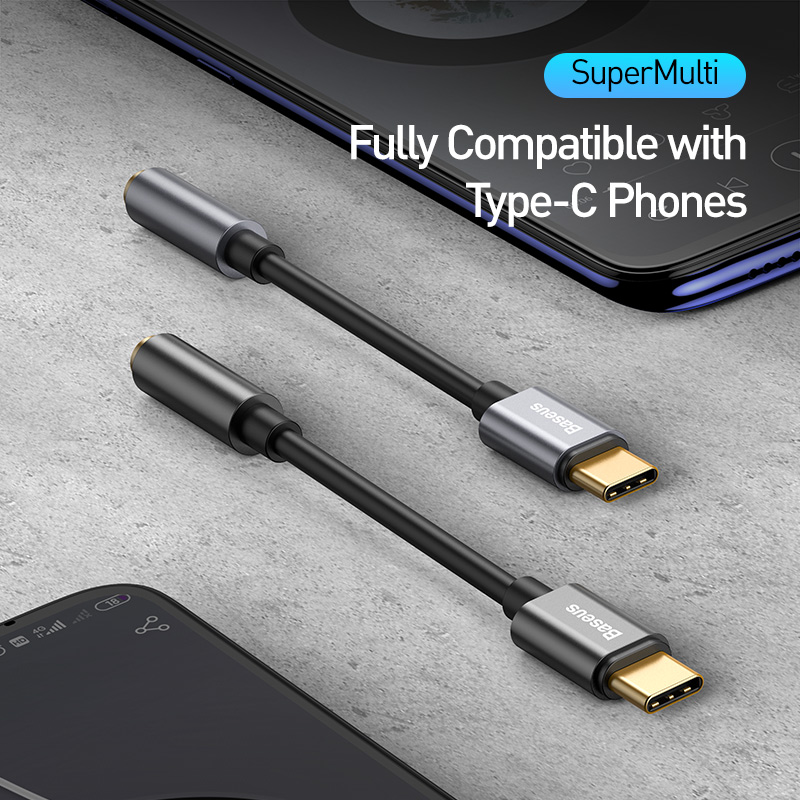 Baseus Type C ~ 3.5mm 이어폰 잭 AUX USB C 케이블 헤드폰 어댑터 Huawei P20 Xiaomi Mi 10 용 3.5 잭 오디오 케이블