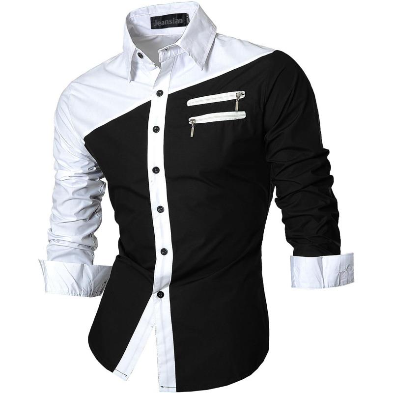 Camisas de vestir informales para hombre Jeansian Fashion Desinger elegante manga larga K015 WineRed