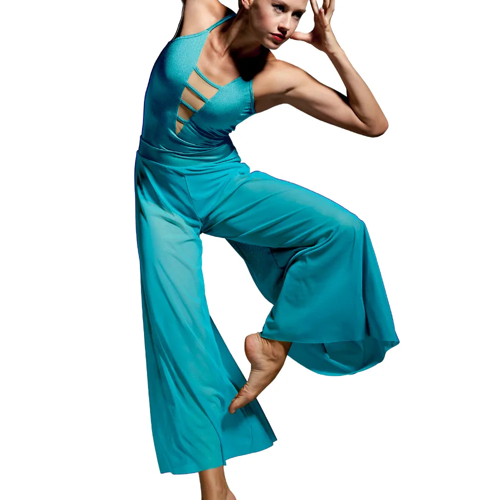 Midee 2 peça moderno traje de dança lírica camisole leotardo e calças de perna larga roupa de dança de balé contemporâneo desgaste de dança
