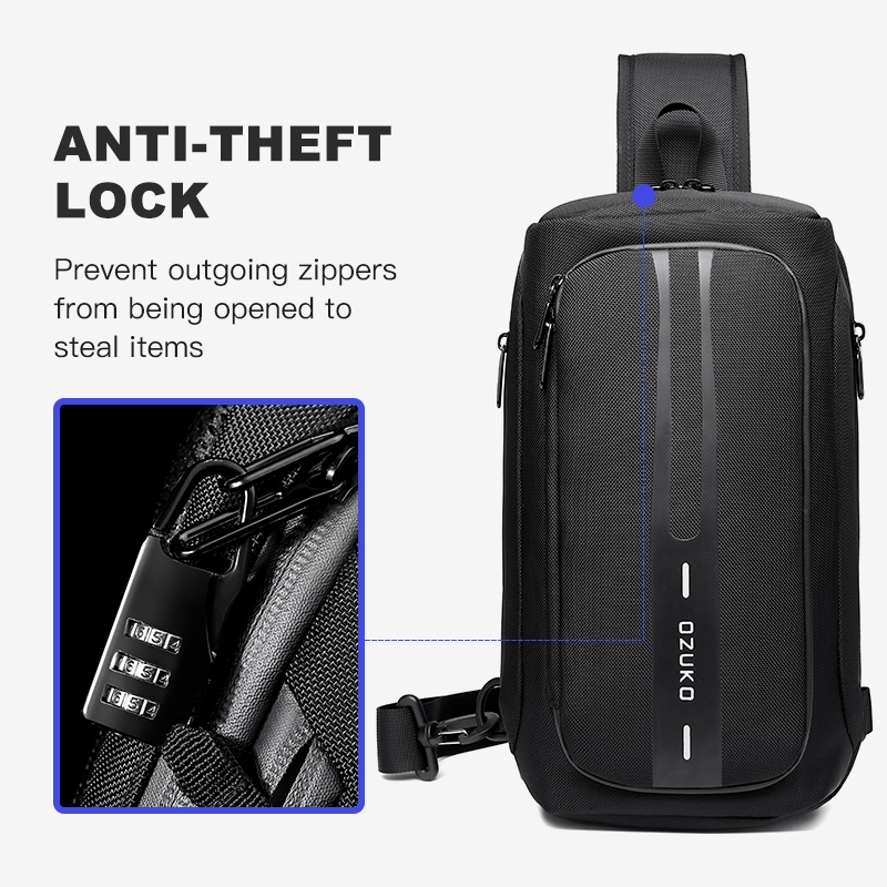 OZUKO-Bolso de pecho multifunción antirrobo para hombre, bandolera cruzada impermeable con carga USB, para exteriores
