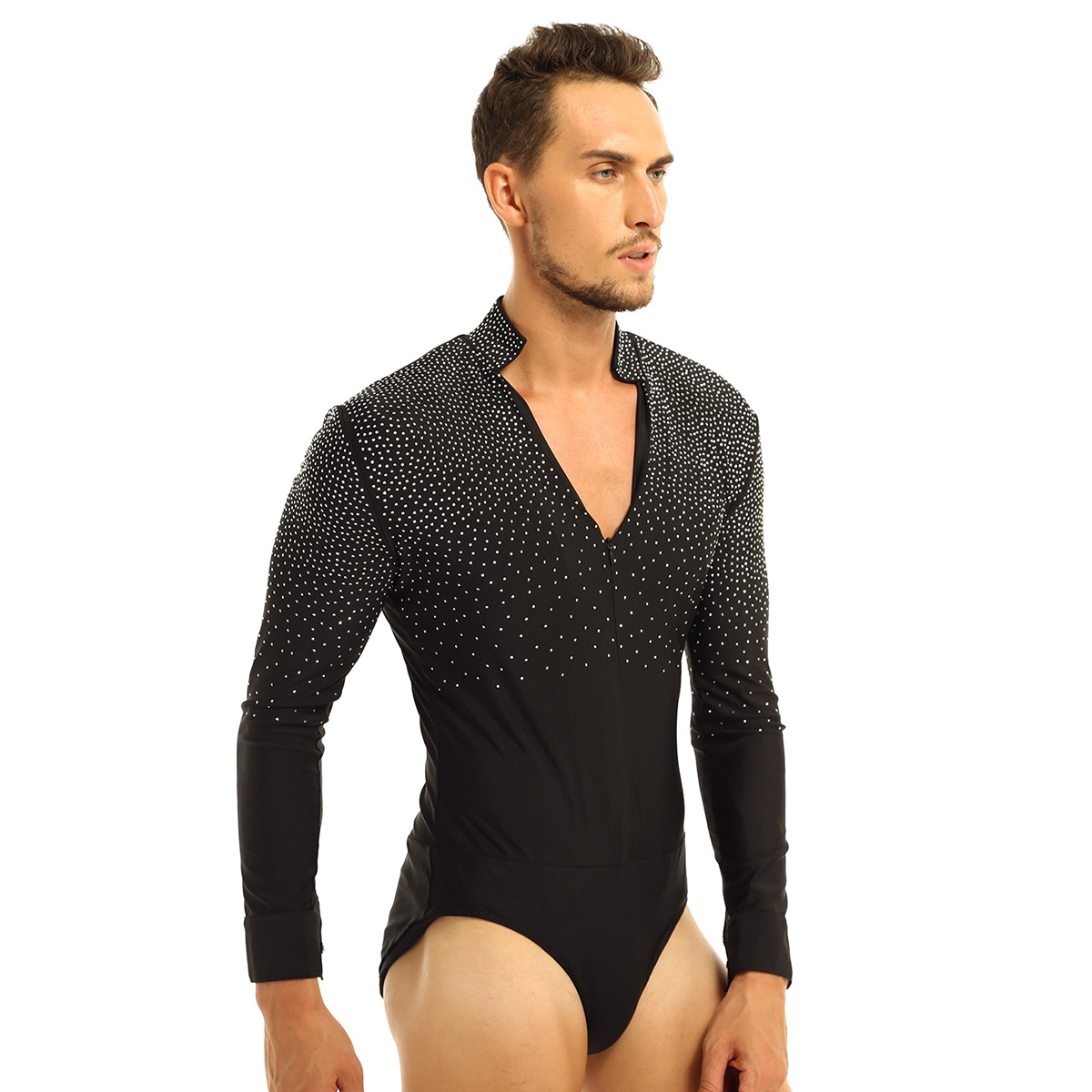 男性用ストラップレスダンスTシャツ,ラインストーン付き体操服,ハロウィーンの衣装