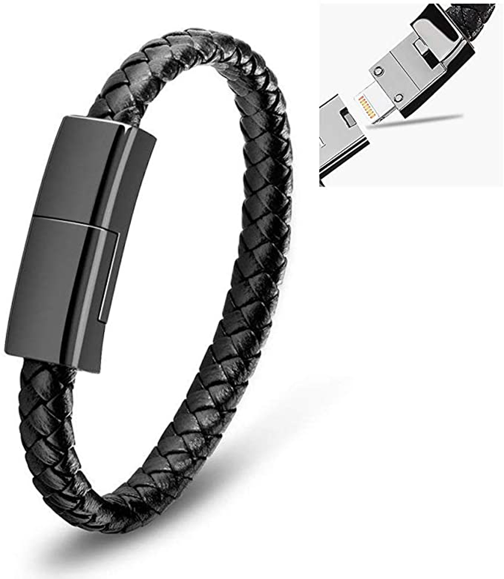 ILEPO pulsera Cable de carga USB al aire libre portátil de cuero Mini Micro USB C cargador Cable de datos para iPhone Samsung HUAWEI Xiaomi