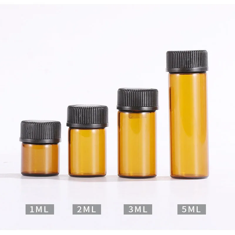Botella vacía de aceite esencial de vidrio ámbar, botella de Perfume de vidrio de laboratorio, muestra de prueba de botella de aceite, 1ML/2ML/ 3ML/5ML, 10 Uds.