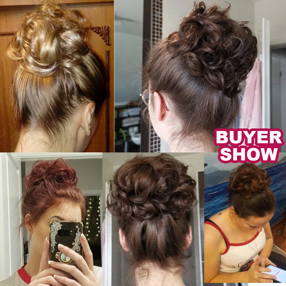 Lộn Xộn Bun Phần Lông Xoăn Gợn Sóng Scrunchies Cho Nữ Updo Bộ Tóc Giả Tổng Hợp Giả Làm Tóc