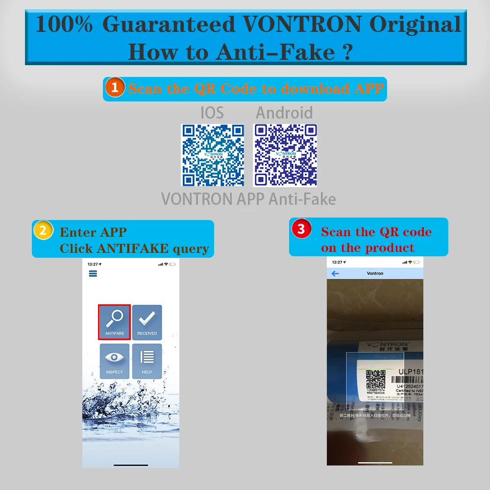 Мембрана VONTRON обратного осмоса RO 75GPD/100GPD Сменная система фильтрации воды Очиститель питья ULP1812-75 / ULP2012-100