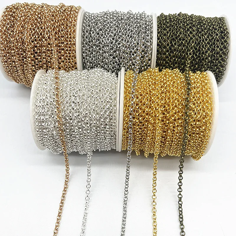 Cadena de collar chapada en oro/plateado/bronce de 2 yardas para hacer joyas, accesorios, cadenas de collares DIY, materiales hechos a mano