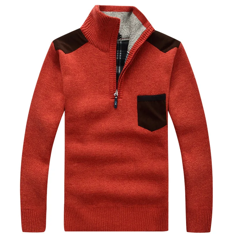 Winter Herren Rollkragenpullover Half Zip Fleece Gestrickte Wolle Pullover Langarm Tasche Casual Männliche Dicke Kleidung für Herbst