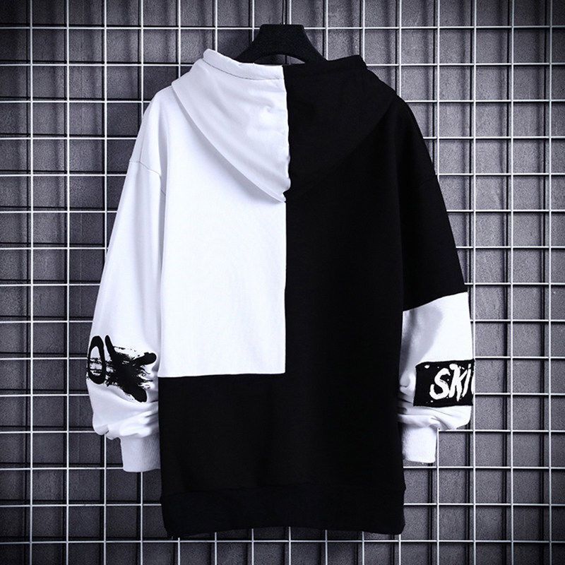 Atasan Hip Hop Pria Bagus Hoodie Patchwork Hitam Streetwear Kaus Pullover Harajuku Pria Hoodie Korea Hoodie Besar Bagus