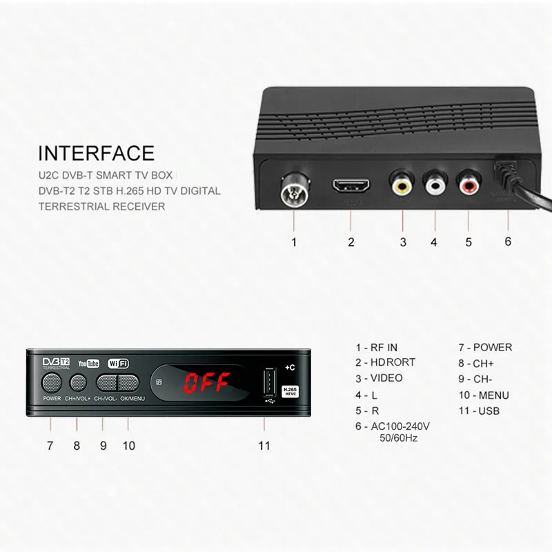 HD 1080p Tv Tuner Dvb T2 VGA Dvb-T2 For Monitor Adapter USB2.0 Tuner Receiver Satellite Decoder Dvbt2 Mutiple Language Manual