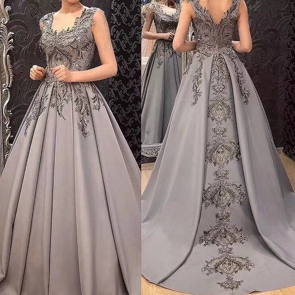 Vinca Sunny personnaliser gris Satin robes De soirée 2025 longue femmes fête Robe De soirée Appliques sans manches robes De bal