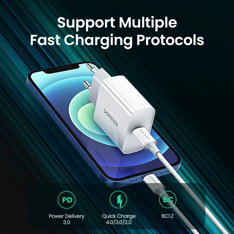 Устройство для быстрой зарядки Ugreen 4,0 3,0 QC PD, зарядное устройство 20 Вт QC4.0 QC3.0 USB Type C, быстрое зарядное устройство для iPhone 12 X Xs 8 Xiaomi, зарядное устройство PD для телефона