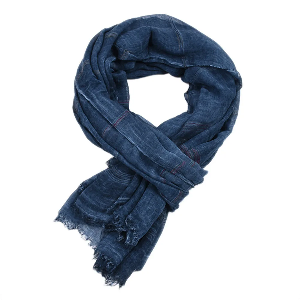 Bufanda de invierno europea y americana para hombre, bufandas de algodón y lino teñidas con hilo a rayas, Mantón largo con borlas, accesorios para hombre