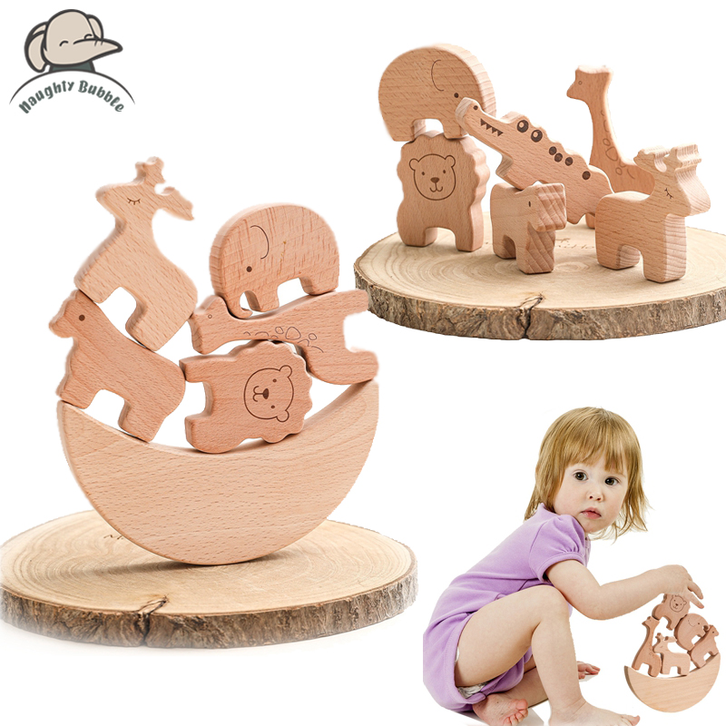 Jouets interactifs en bois Montessori pour enfants, jouets à empiler d'animaux, blocs de construction empilés en bois, cadeaux pour nouveau-nés