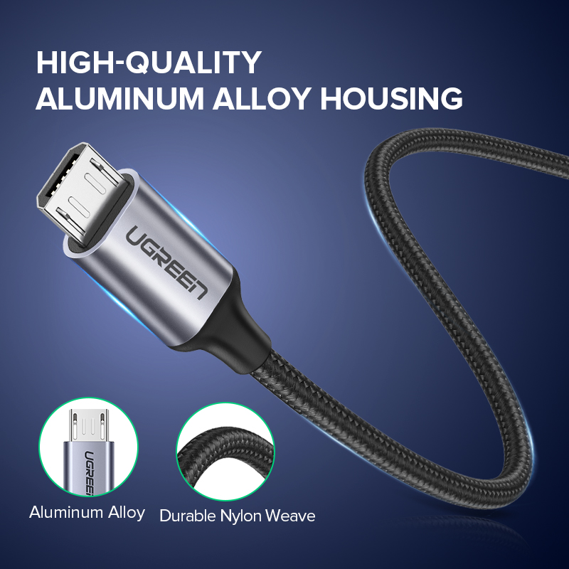 Ugreen Micro USB Cáp 3A Nylon Sạc Nhanh USB Type C Cho Samsung Xiaomi HTC USB Sạc Cáp Dữ Liệu điện Thoại Di Động Cáp