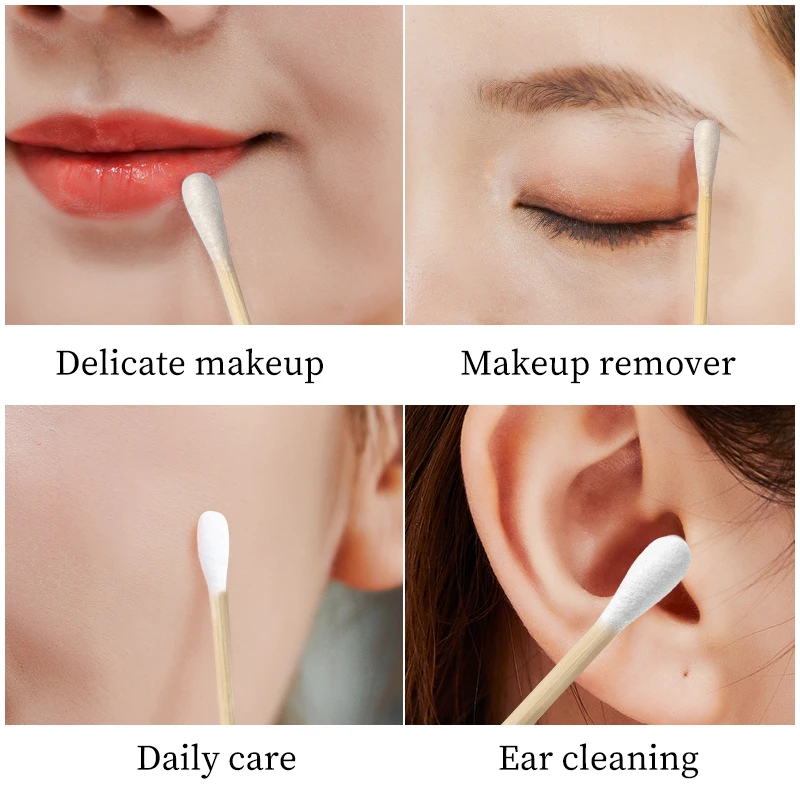 500/1000 Uds hisopo de algodón de madera de doble cabeza limpieza de nariz y oídos herramientas de maquillaje para mujeres Lipstik bastoncillos de punta de bastoncillos Oidos