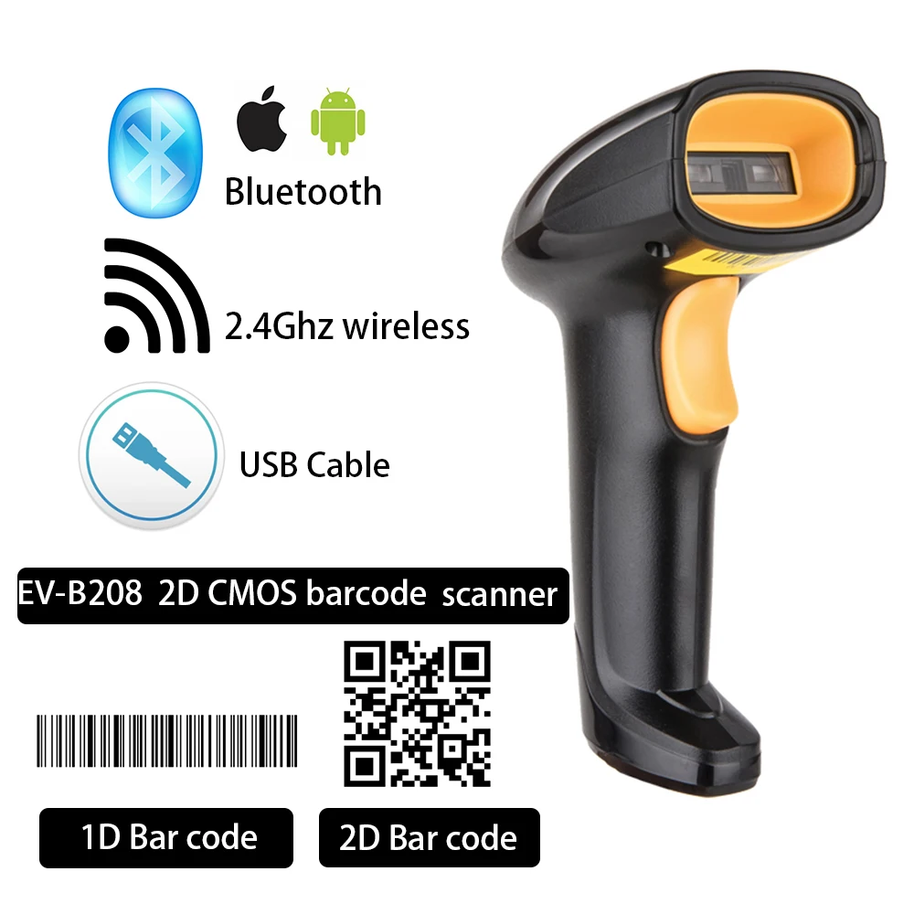 EVAWGIB EV-WJ08 беспроводной 1D сканер штрих-кода, стандартный Bluetooth 2D сканер штрих-кода, считыватель штрих-кода QR PDF417 для IOS Android IPAD
