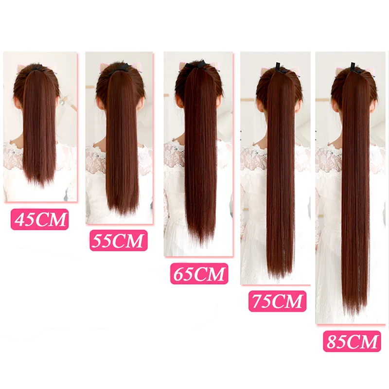 MSTN 30 Inch Tóc Tổng Hợp Sợi Nhiệt Thẳng Tóc Đuôi Ngựa Giả Tóc Chip Trong Tóc phần Mở Rộng Pony Đuôi Tóc Giả